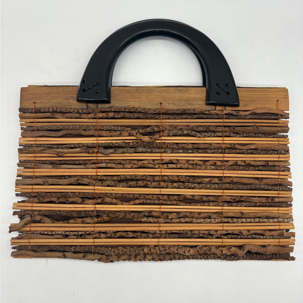 Wood Brown and Black Women's Hand Bag